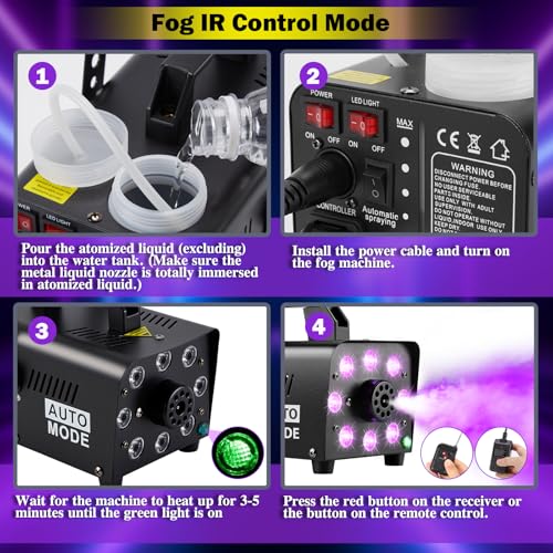 Fog Machine with 13 Colorful LED Lights and Wireless Remote Controls L5629