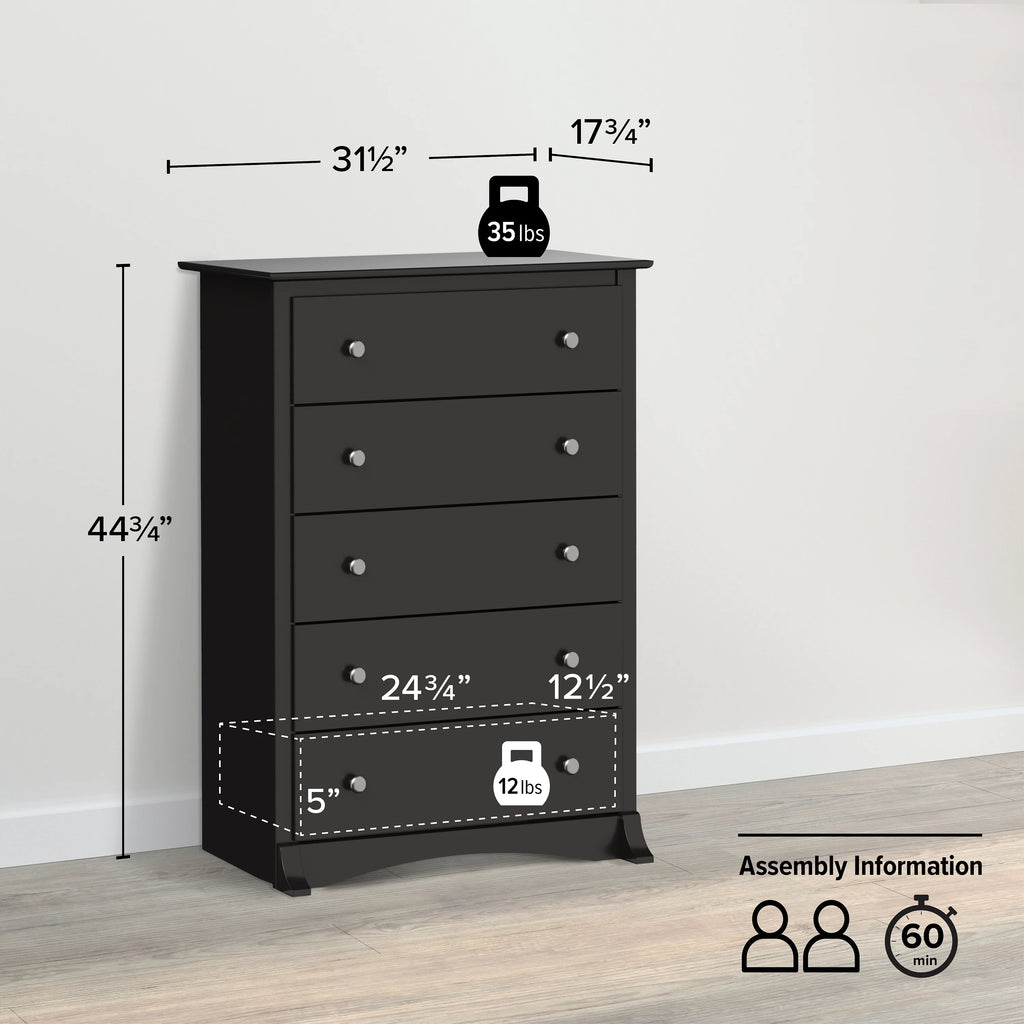 Black 5 Drawer Chest T730