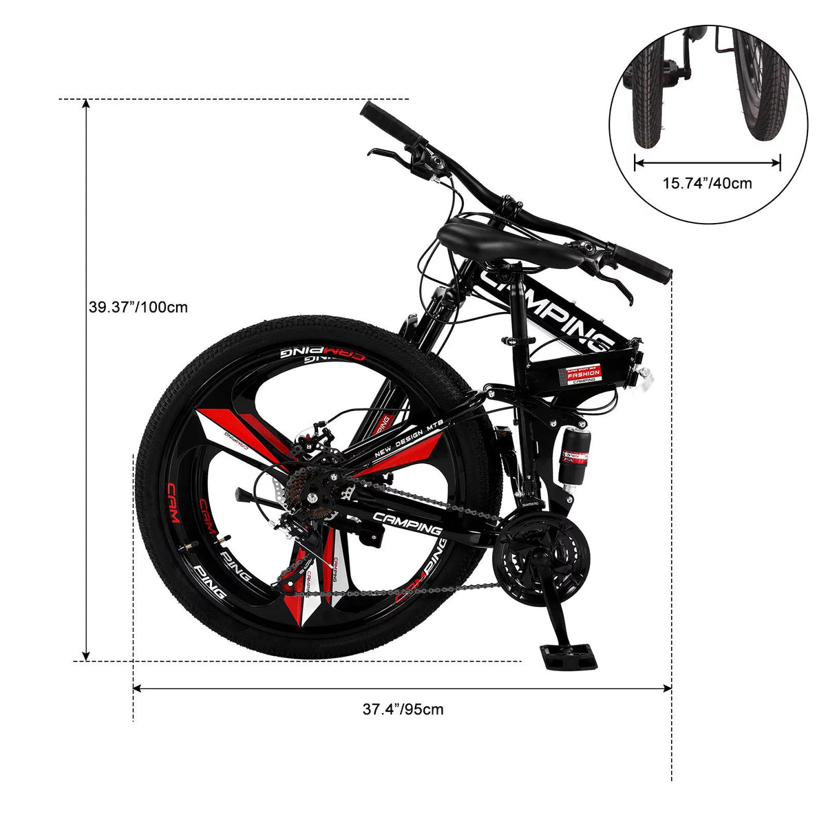 26 inch 21 Speeds Folding Mountain Bike High Carbon Steel Red H53271