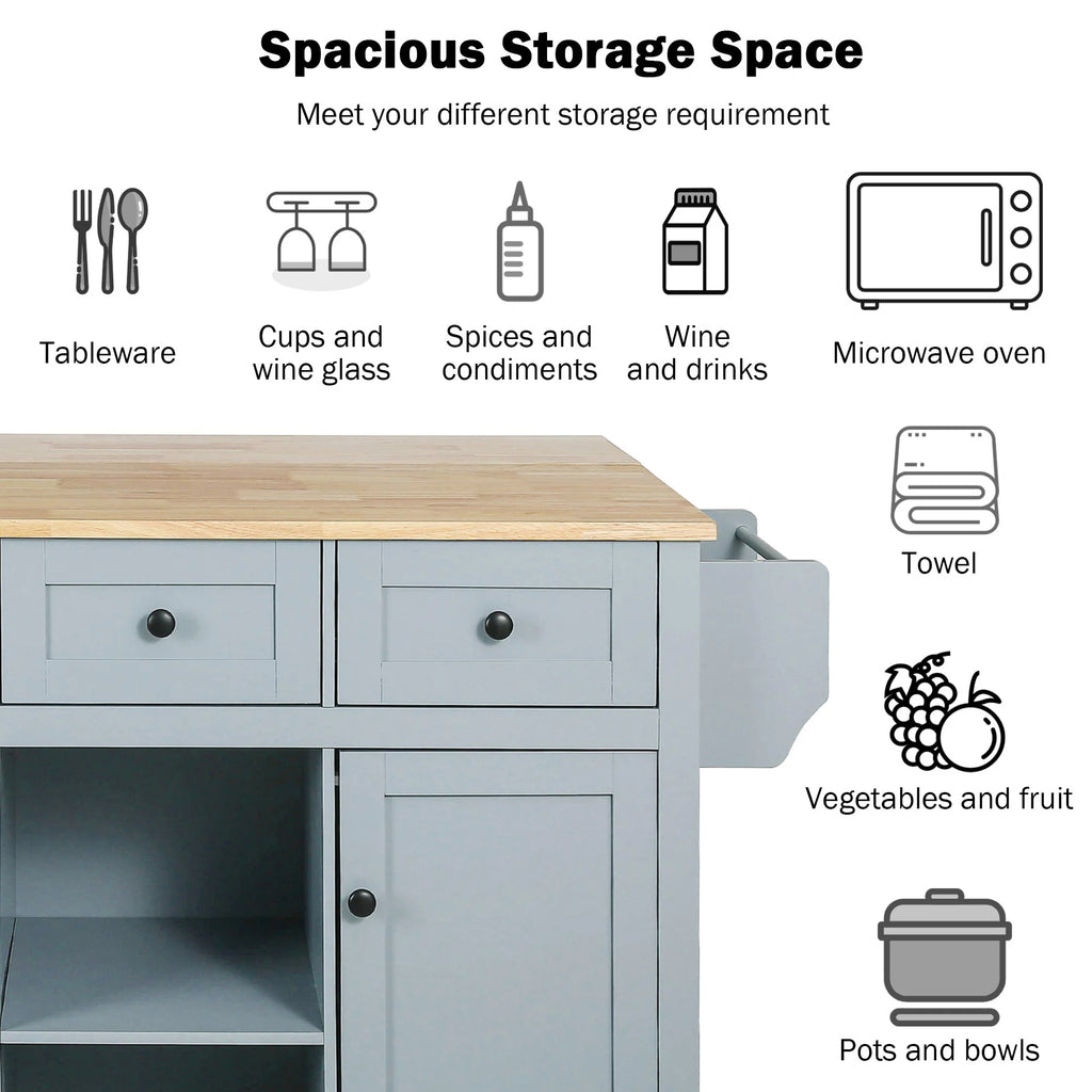 Blue Kitchen Island Cart with Drop-Leaf Countertop and 3 Drawers D5943
