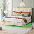 Queen Size Beige Velvet Upholstered Platform Bed with LED N941