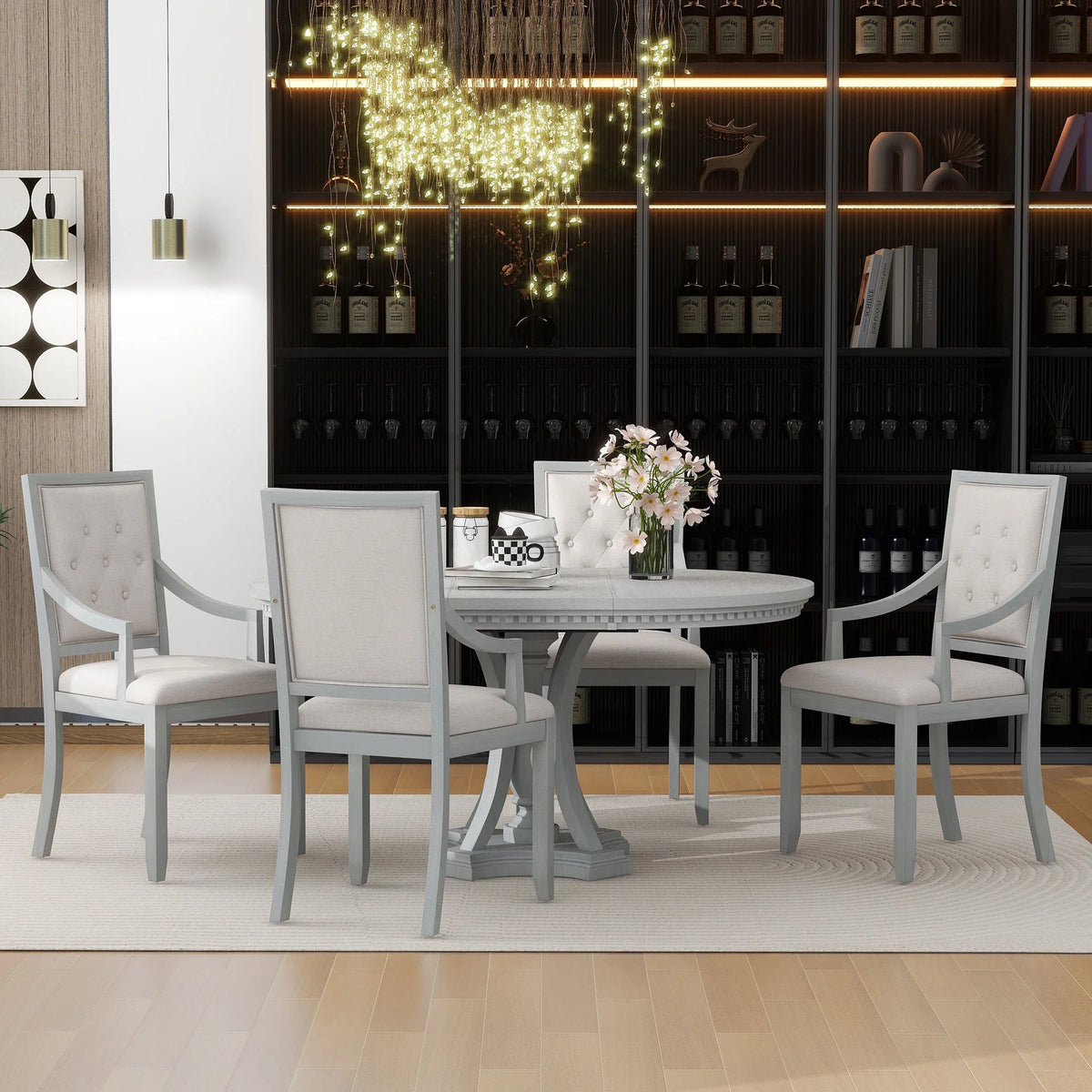 5 Piece Gray Wood Dining Table Set with 4 Upholstered Chairs Z92760