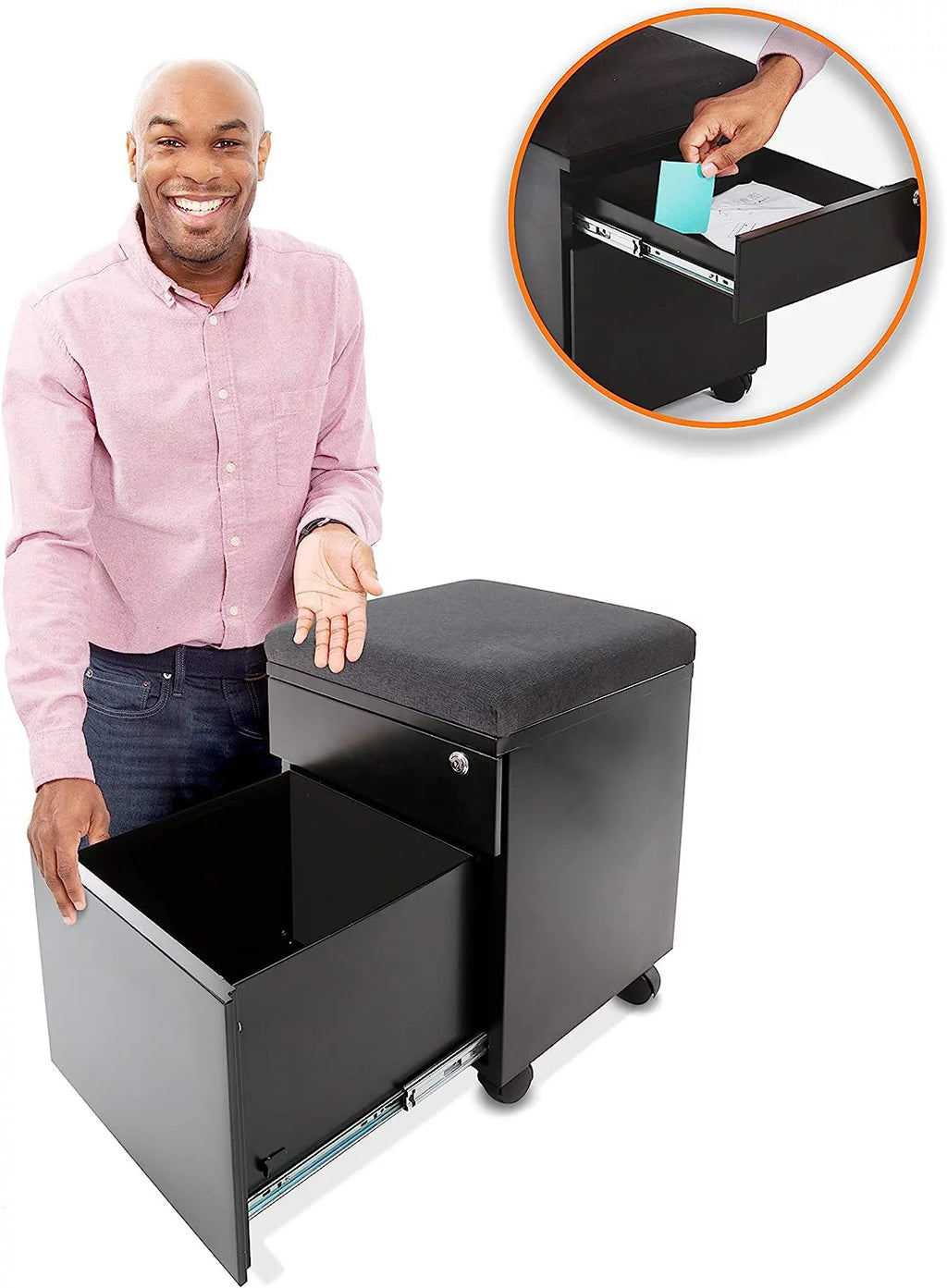 Black 2 Drawer Mobile File Cabinet with Cushion Top S7266