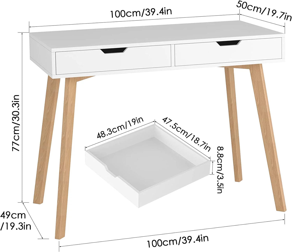 White Computer Writing Desk with 2 Drawers C625