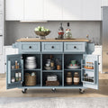 Blue Kitchen Island Cart with Drop-Leaf Countertop and 3 Drawers D5943