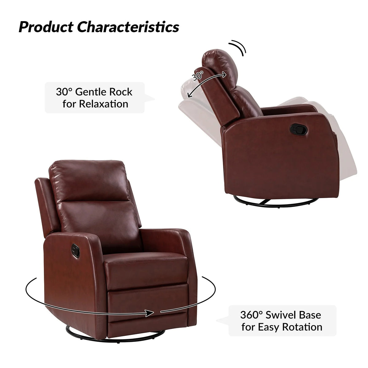 Red Faux Leather Manual Rocking Swivel Recliner D308216