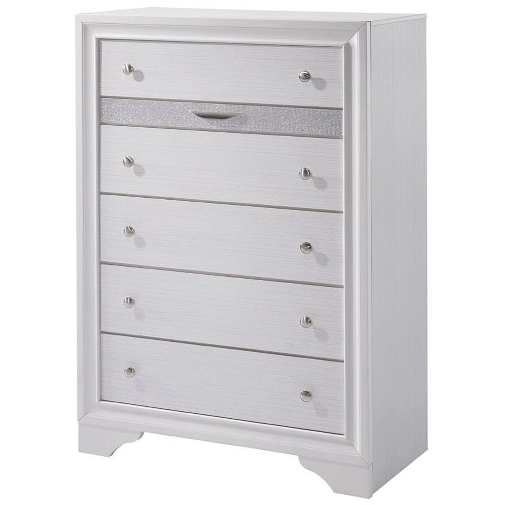 Contemporary Solid Wood 5-Drawer Chest in White D5329