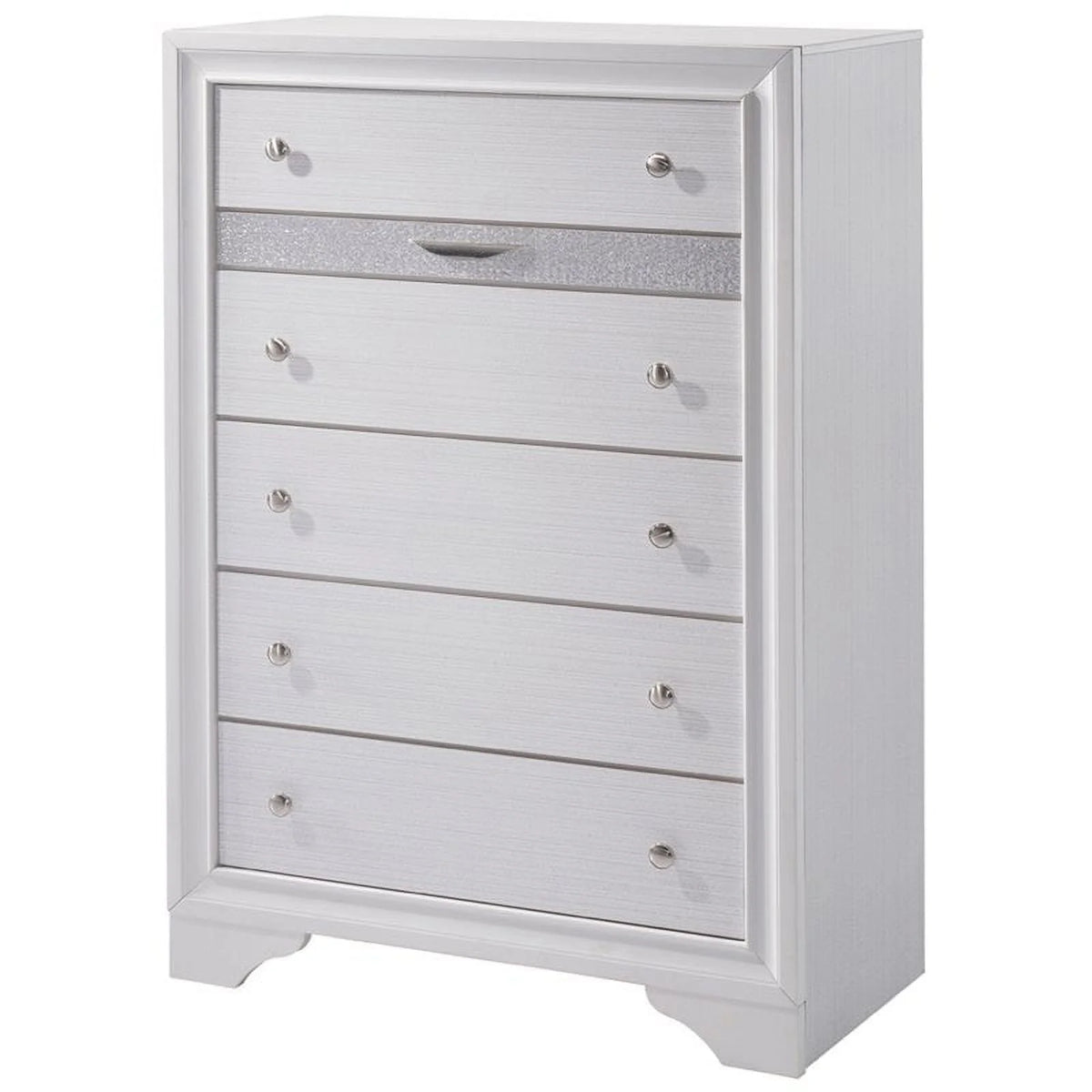Contemporary Solid Wood 5-Drawer Chest in White D5329