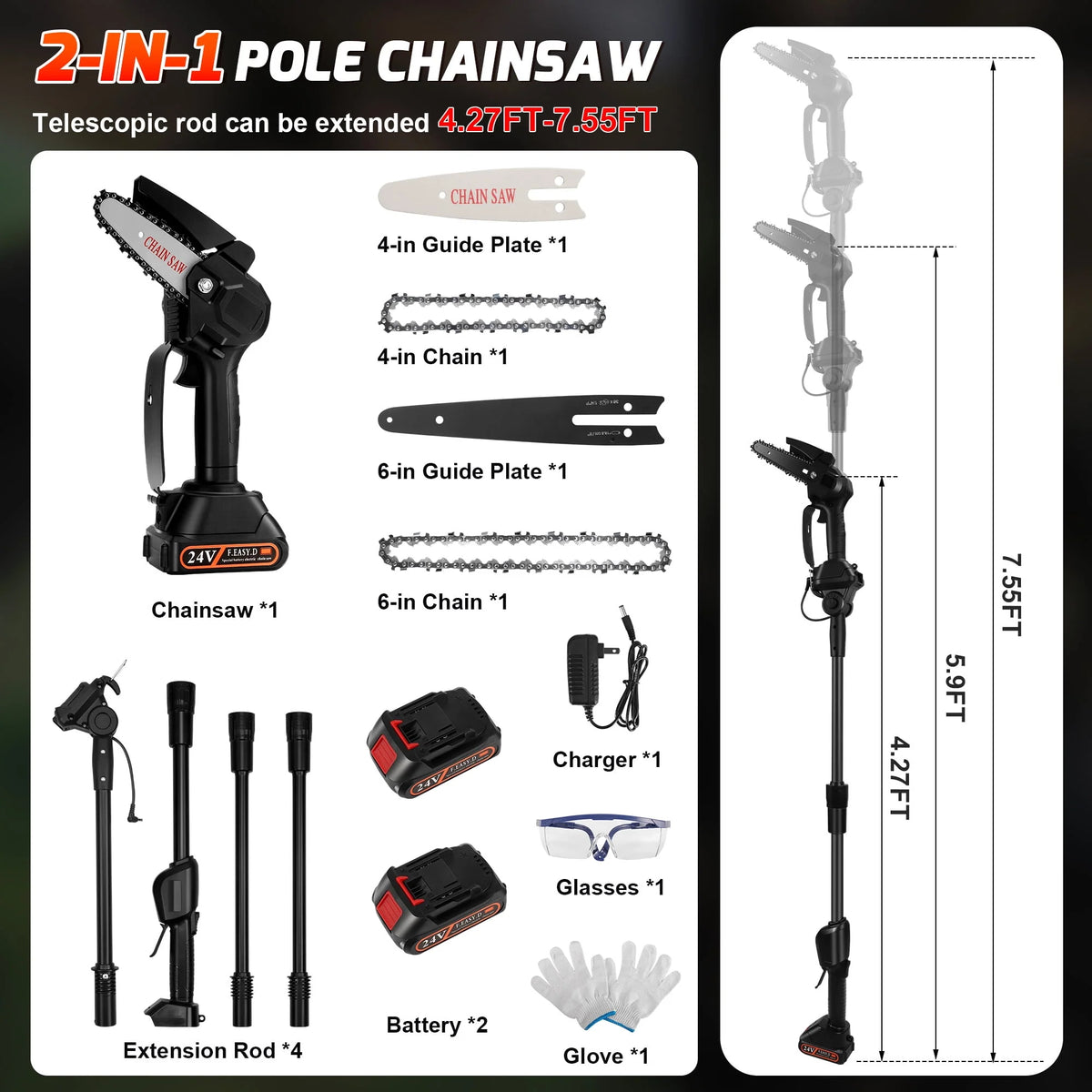 2-in-1 Cordless Pole Saw and Mini Chainsaw with Extension Rod H58539