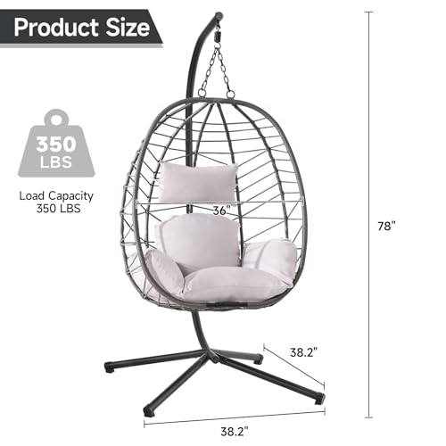 Hanging Egg Chair with Stand, Cushion, Dual Chains, 350LBS Capacity R636870