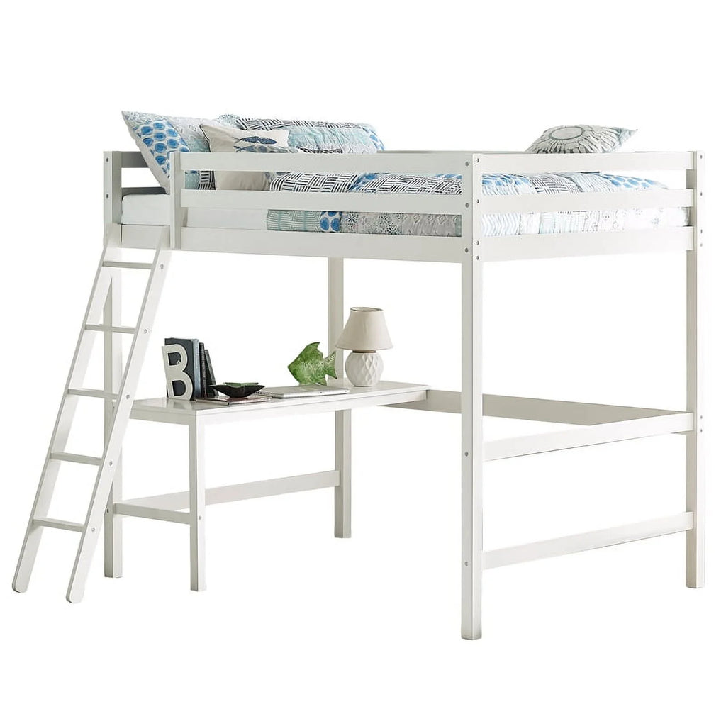 Full Wooden Loft Bed with Desk in White X284467