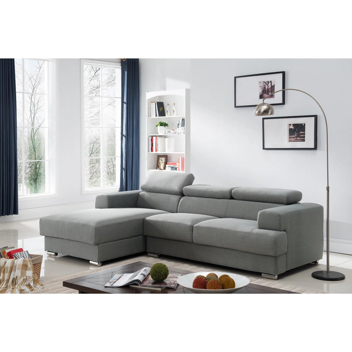 Grey Fabric Upholstered Left Facing Sectional Sofa K887801