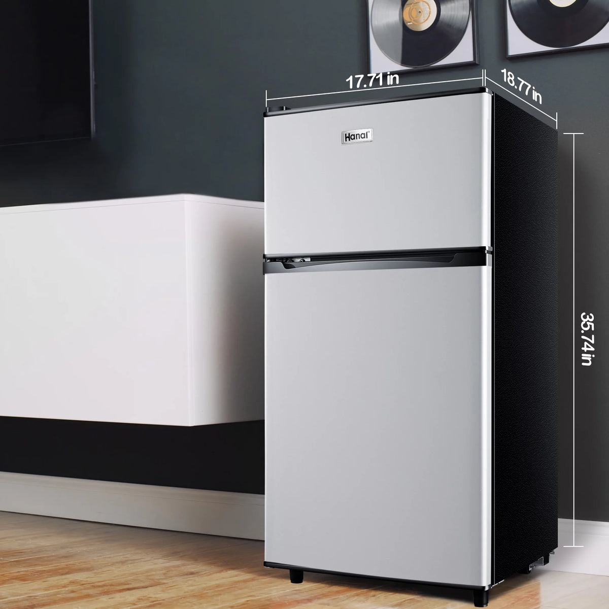 3.5 Cu ft Two Door Mini Fridge with Freezer S54944