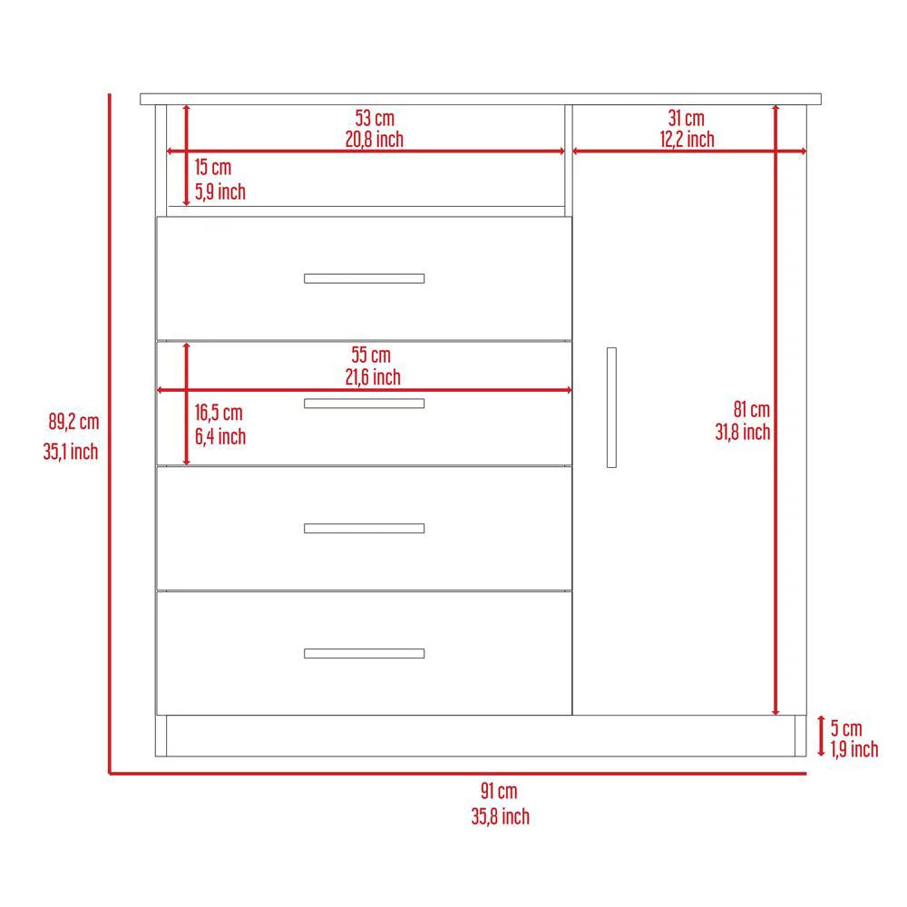 Light Oak White 4 Drawer Dresser with Hanging Rod and Open Shelf F479920