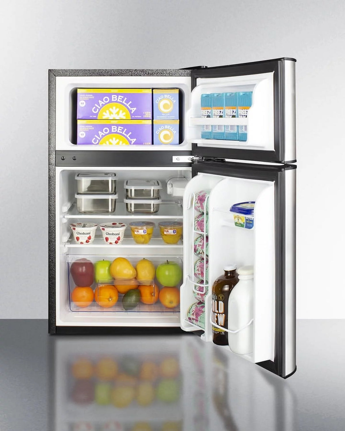 Compact 2-Door Refrigerator-Freezer, Stainless Steel Q502