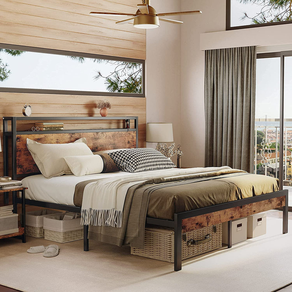 Queen Bed Frame with Industrial Headboard I175