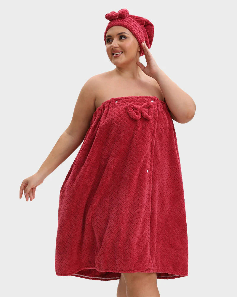 Adjustable Plus Size Bath Skirt & Quick-Dry Cap Set I423760