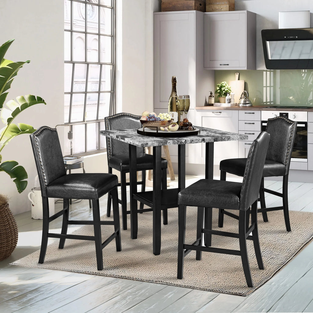 5-Piece Gray Faux Marble Dining Set O391