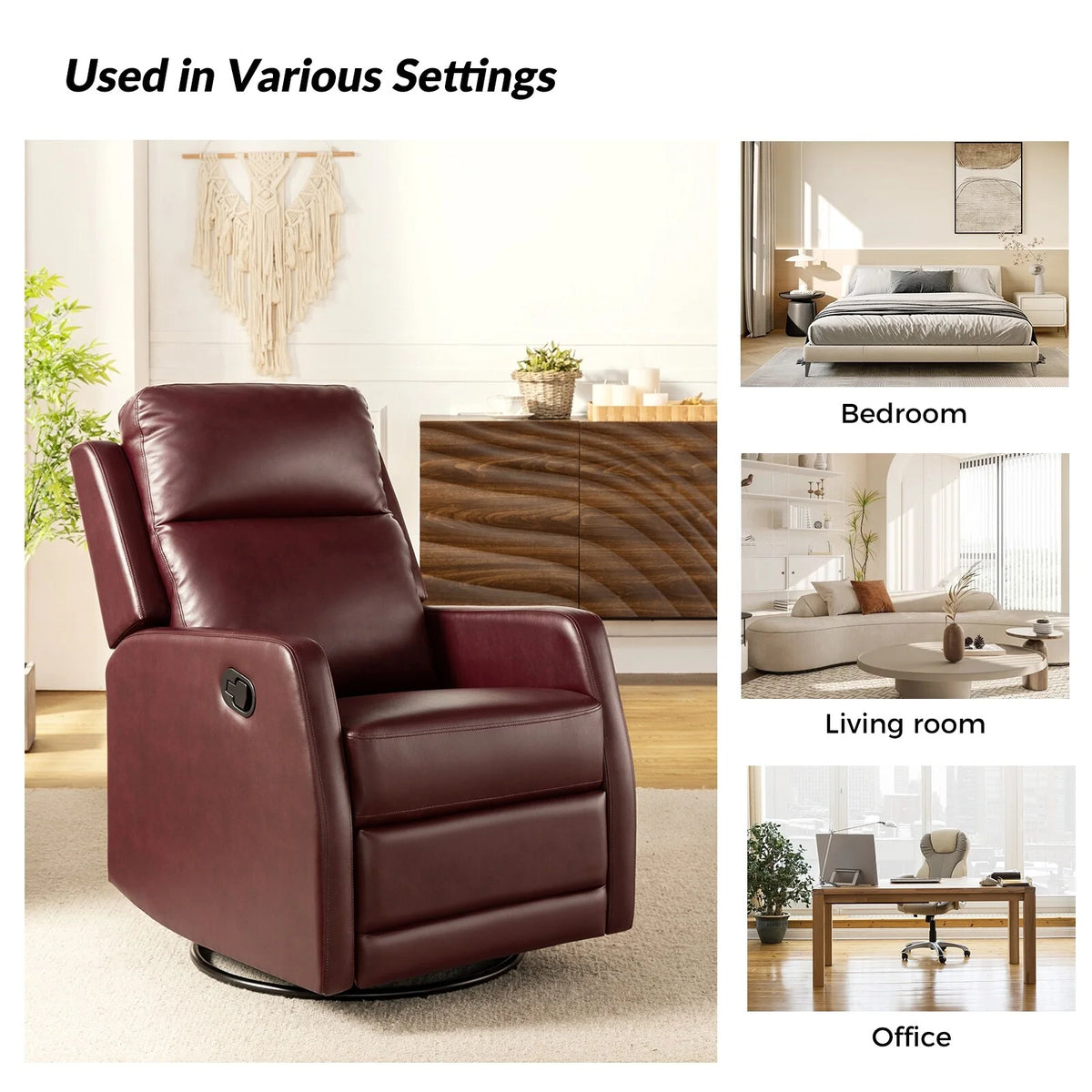Red Faux Leather Manual Rocking Swivel Recliner D308216