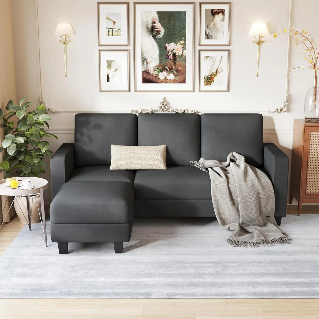 L Shaped Convertible Sectional Sofa with Ottoman Dark Gray T48584