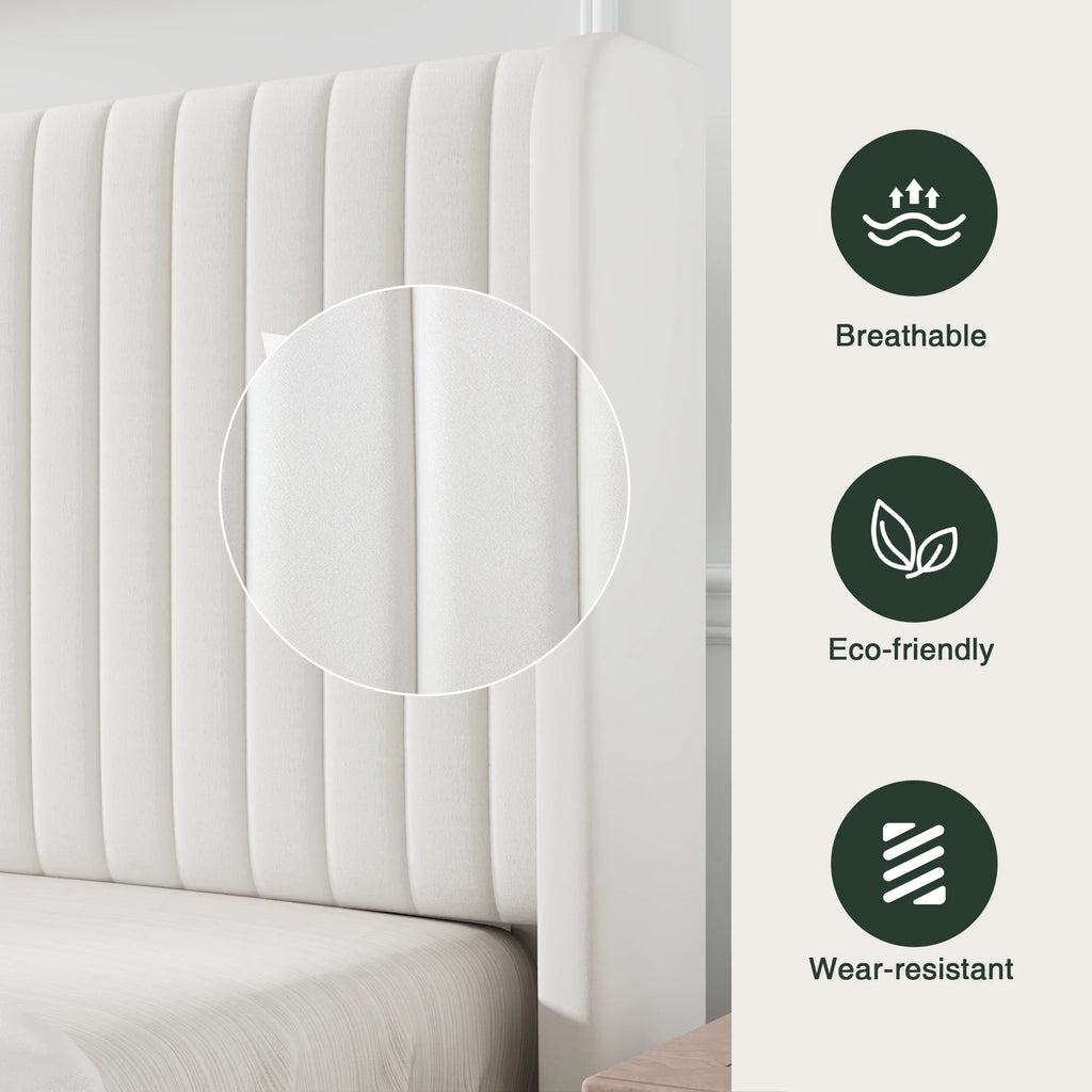 Queen Size Off-White Velvet Upholstered Bed Frame F45325