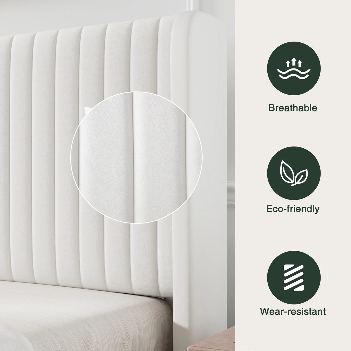 Queen Size Off-White Velvet Upholstered Bed Frame F45325