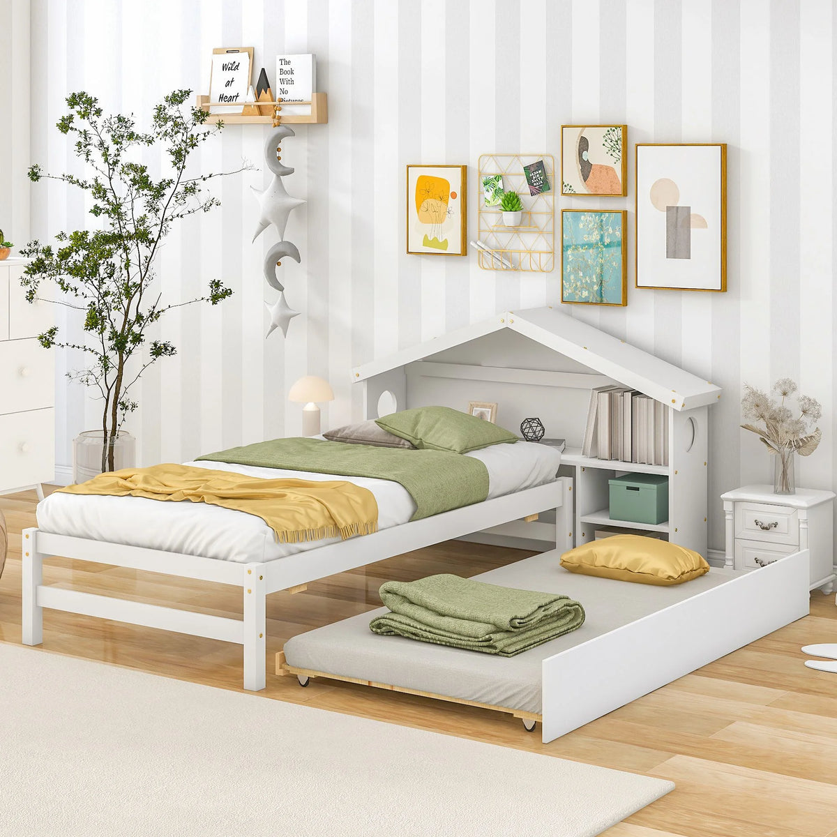 Twin Wood Storage Bed with Bedside Table M228935