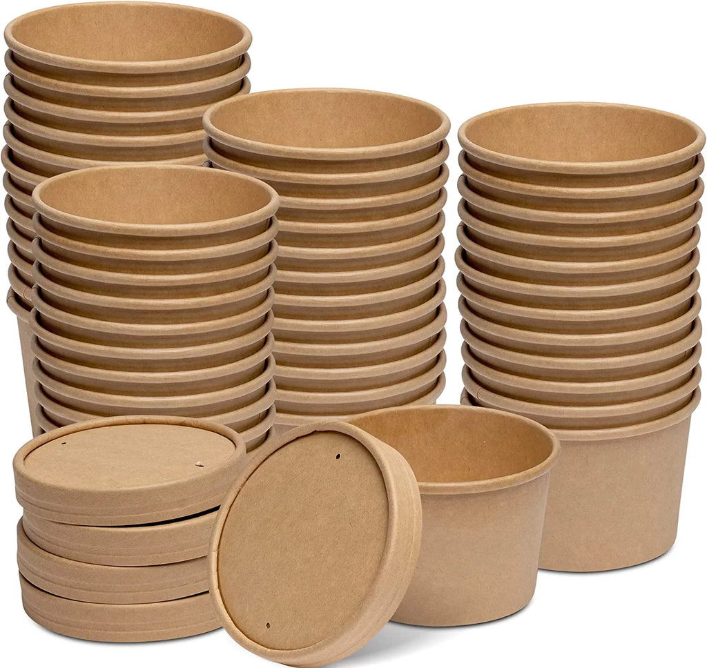 8 Oz Kraft Disposable Food Containers with Lids, 50-Pack M757