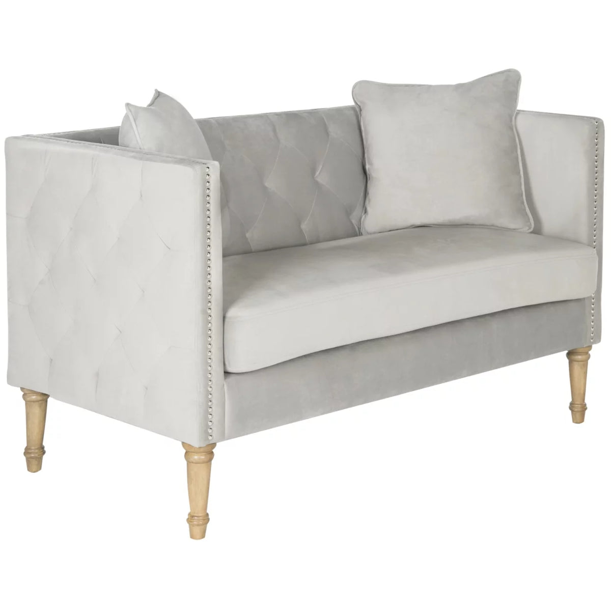 Grey Tufted Settee With Pillows V622