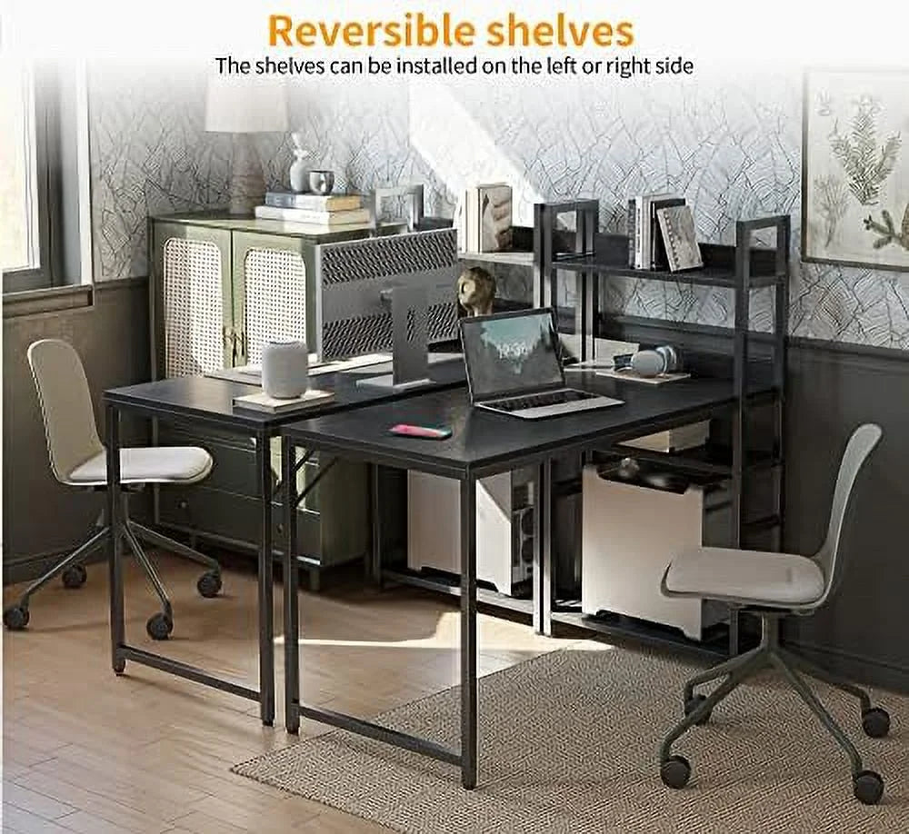 55 inch Black Computer Desk with Shelves P567