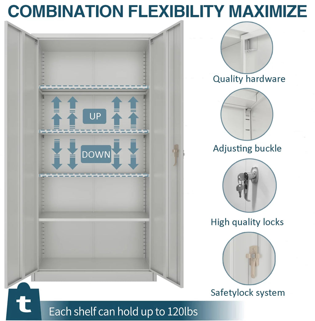 Metal Storage Cabinets with 4 Adjustable Shelves & 2 Locking Doors W15406