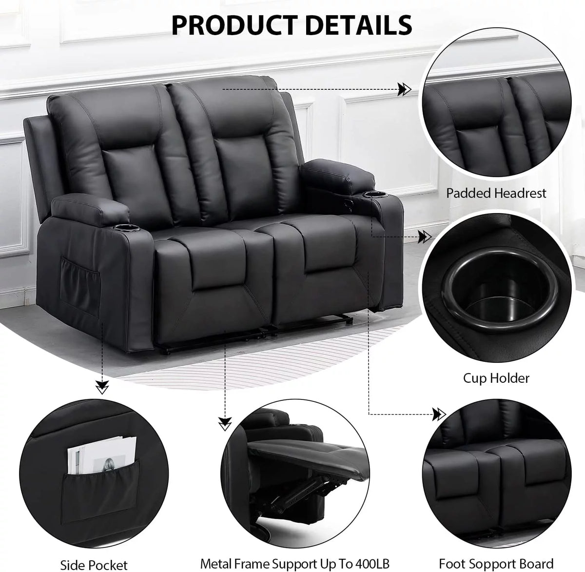 Black 3PC Bonded Leather Recliner Set S715664