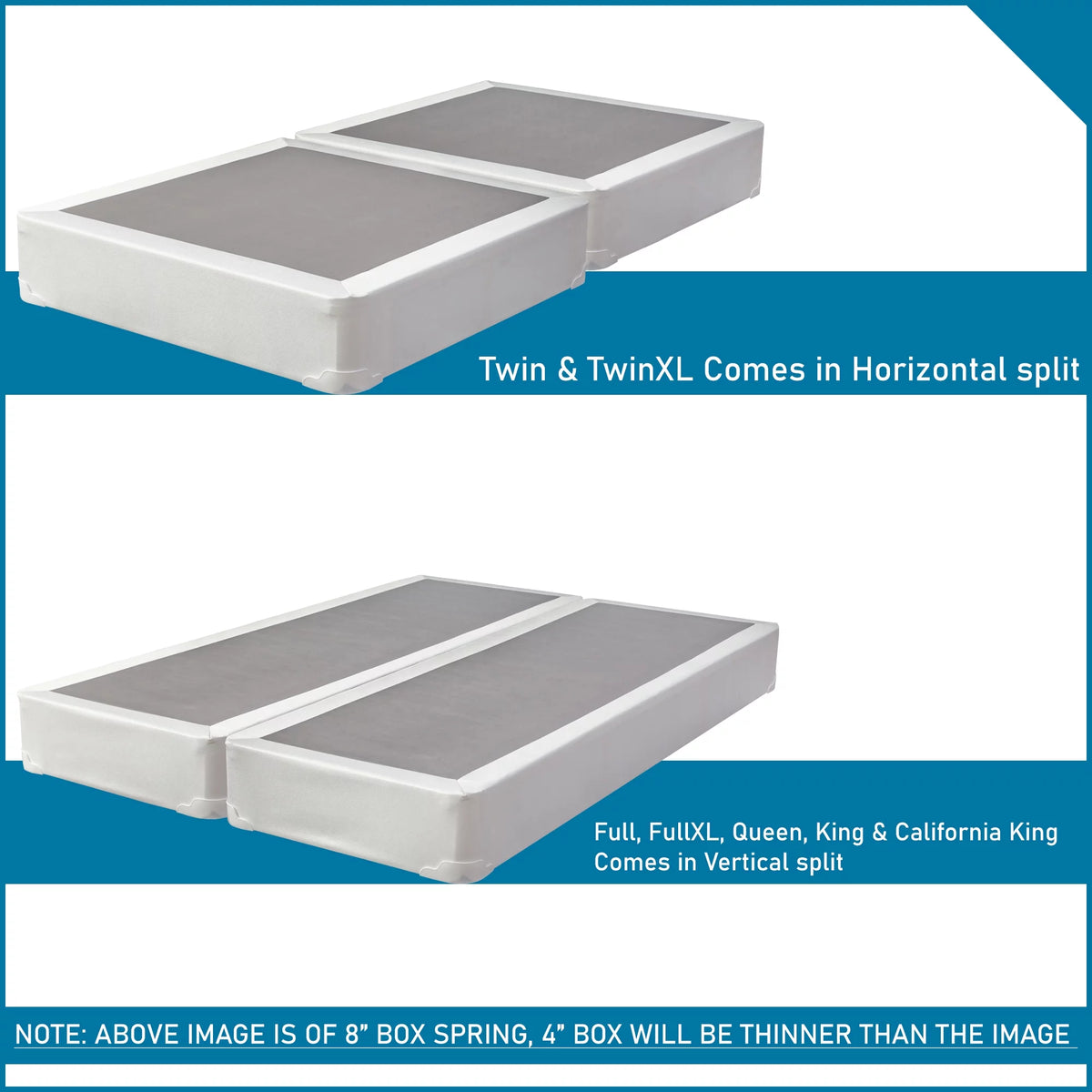 8" Split Wood Box Spring, King, White N786409