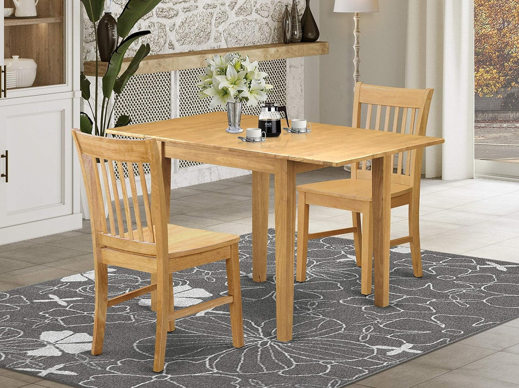 3 Piece Kitchen Set with Rectangle Dropleaf Table and 2 Chairs, Oak C82244