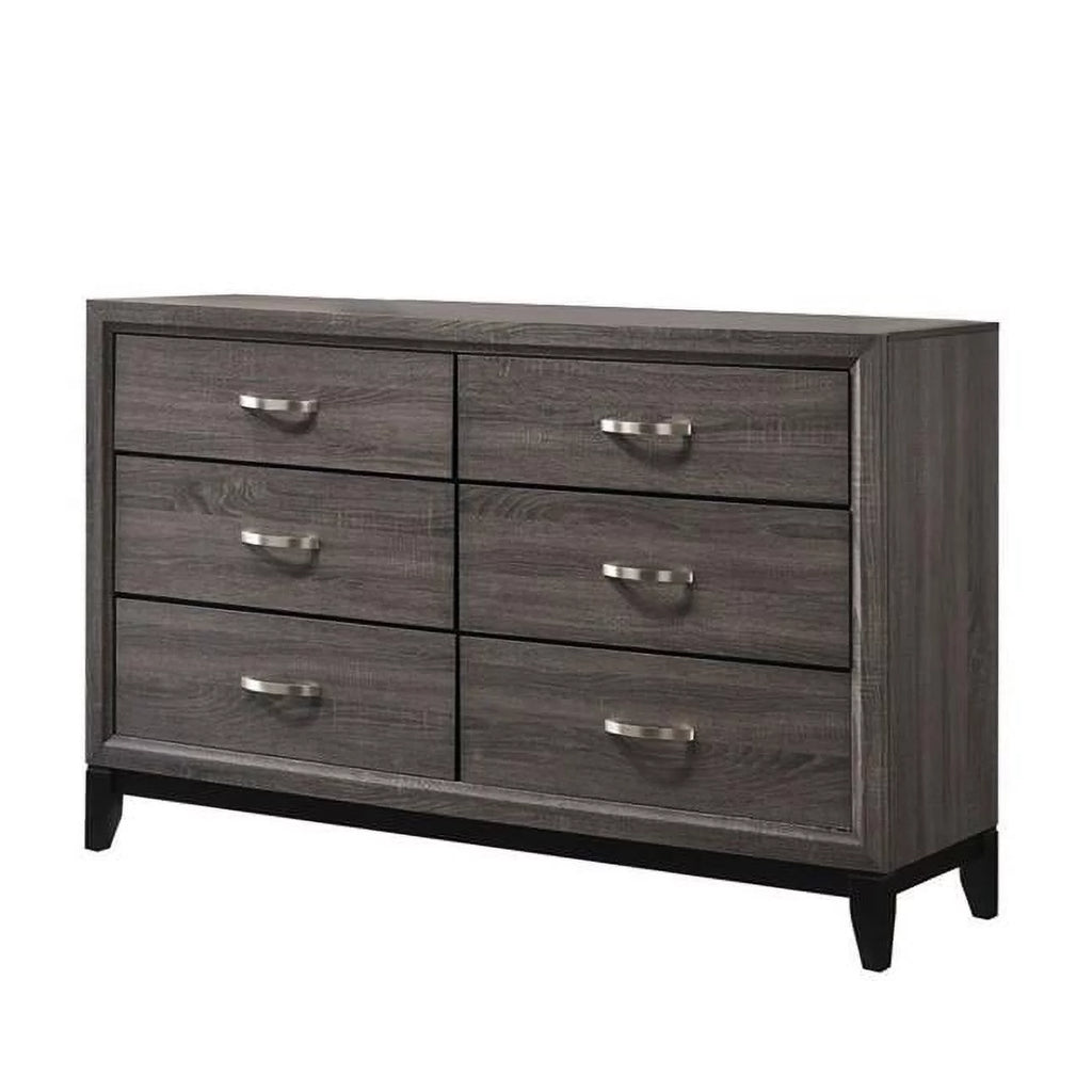 Gray Black 6 Drawer Dresser with Metal Pulls J88908