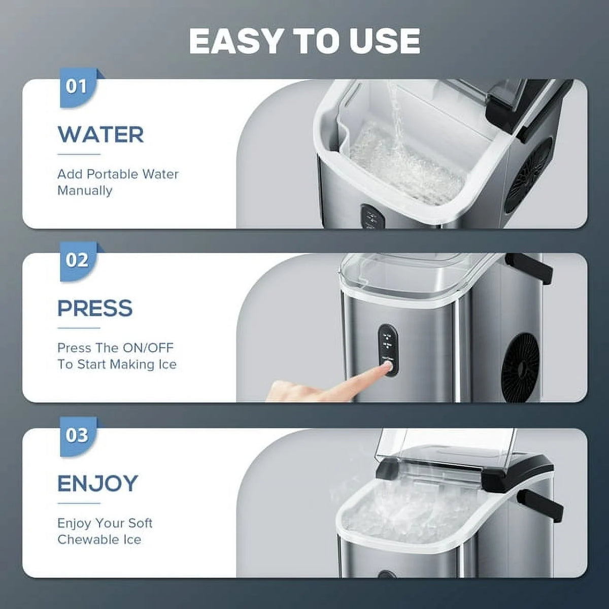 Nugget Ice Maker Countertop with Soft Chewable Pellet Ice, 33lbs/24H, Self-Cleaning, Stainless Steel J795