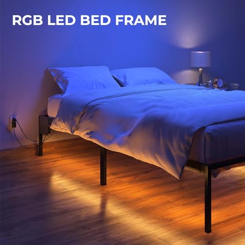 Full Bed Frame with USB Charging Station and LED Lights E91608