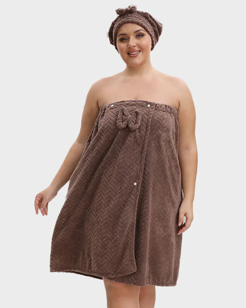 Adjustable Plus Size Bath Skirt & Quick-Dry Cap Set I423760