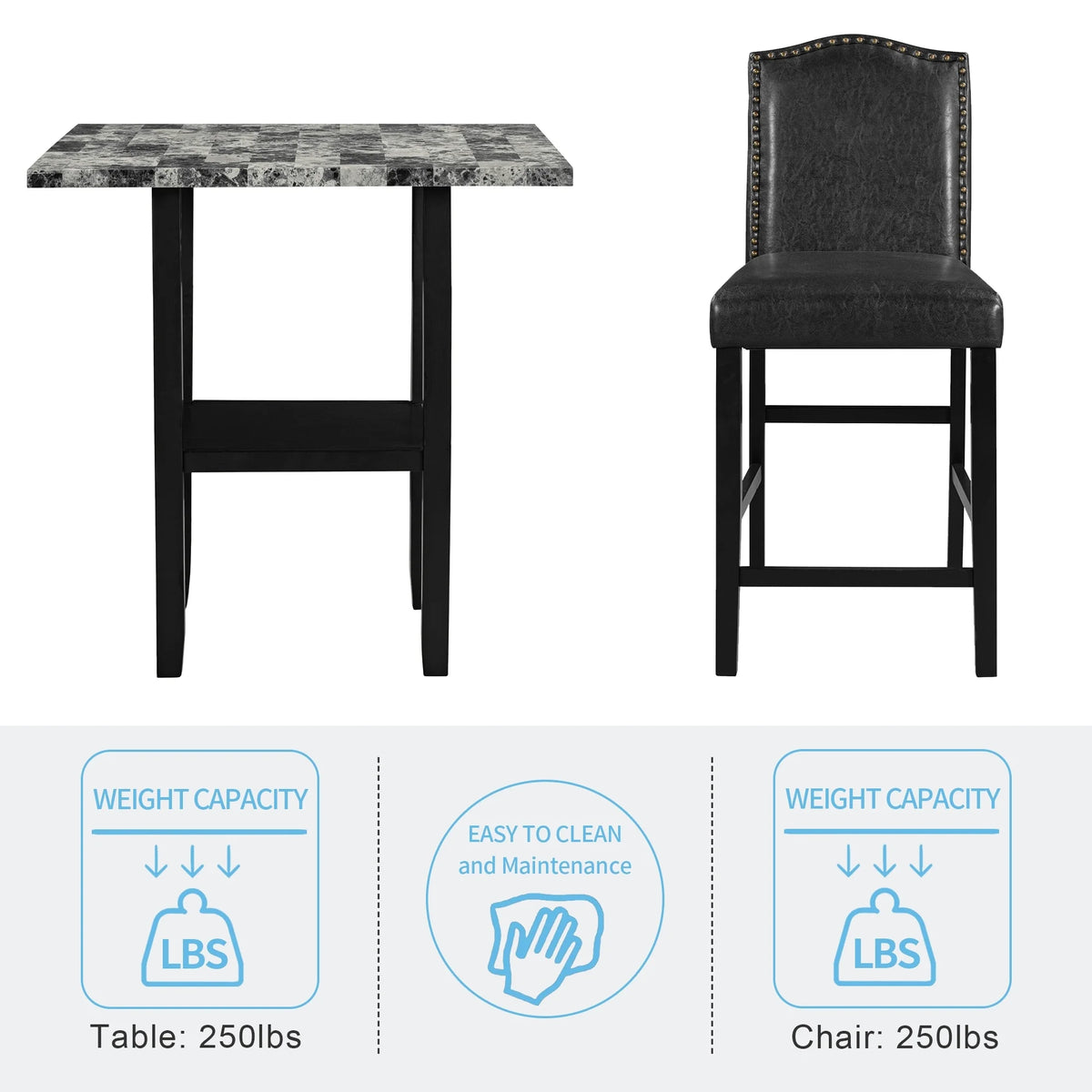 5-Piece Gray Faux Marble Dining Set O391