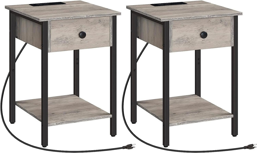 Set of 2 Nightstands with Charging Station & USB Ports D841224