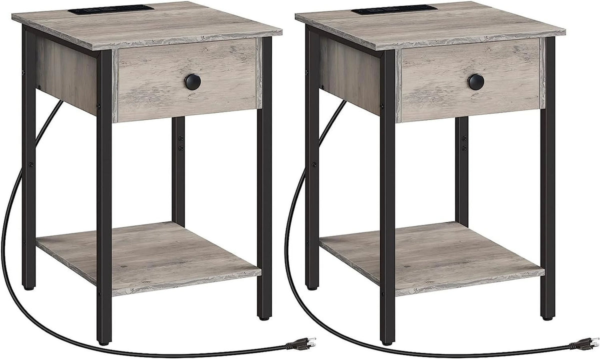Set of 2 Nightstands with Charging Station & USB Ports D841224
