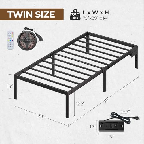 Full Bed Frame with USB Charging Station and LED Lights E91608
