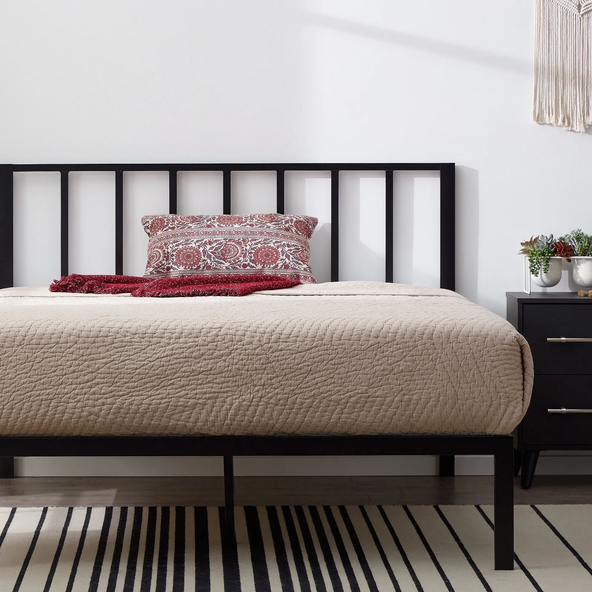 Black Metal Platform Bed with Headboard Z948913