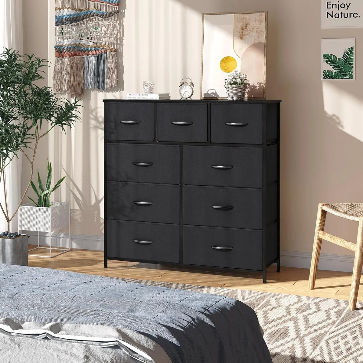 Black 9 Drawer Fabric Storage Dresser N2655