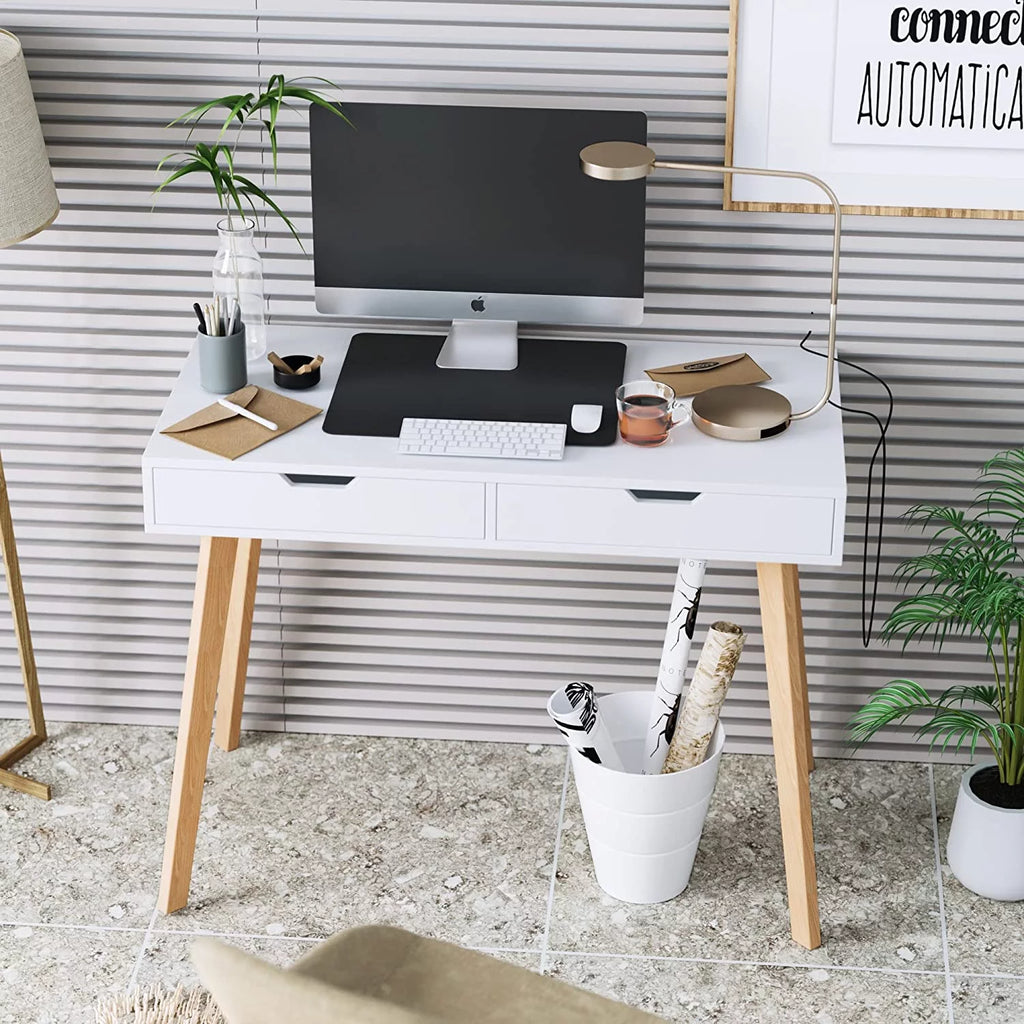 White Computer Writing Desk with 2 Drawers C625