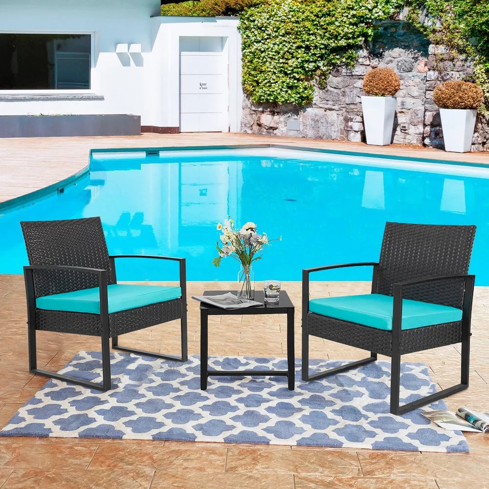 3 Pieces Wicker PE Rattan Bistro Set with Table J92789