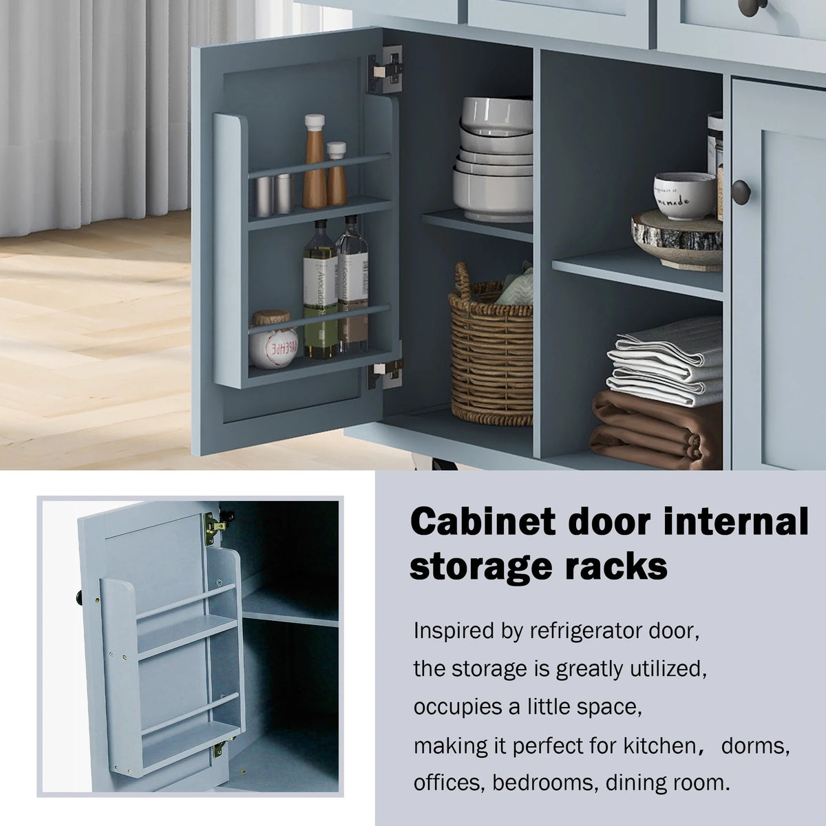 Blue Kitchen Island Cart with Drop-Leaf Countertop and 3 Drawers D5943