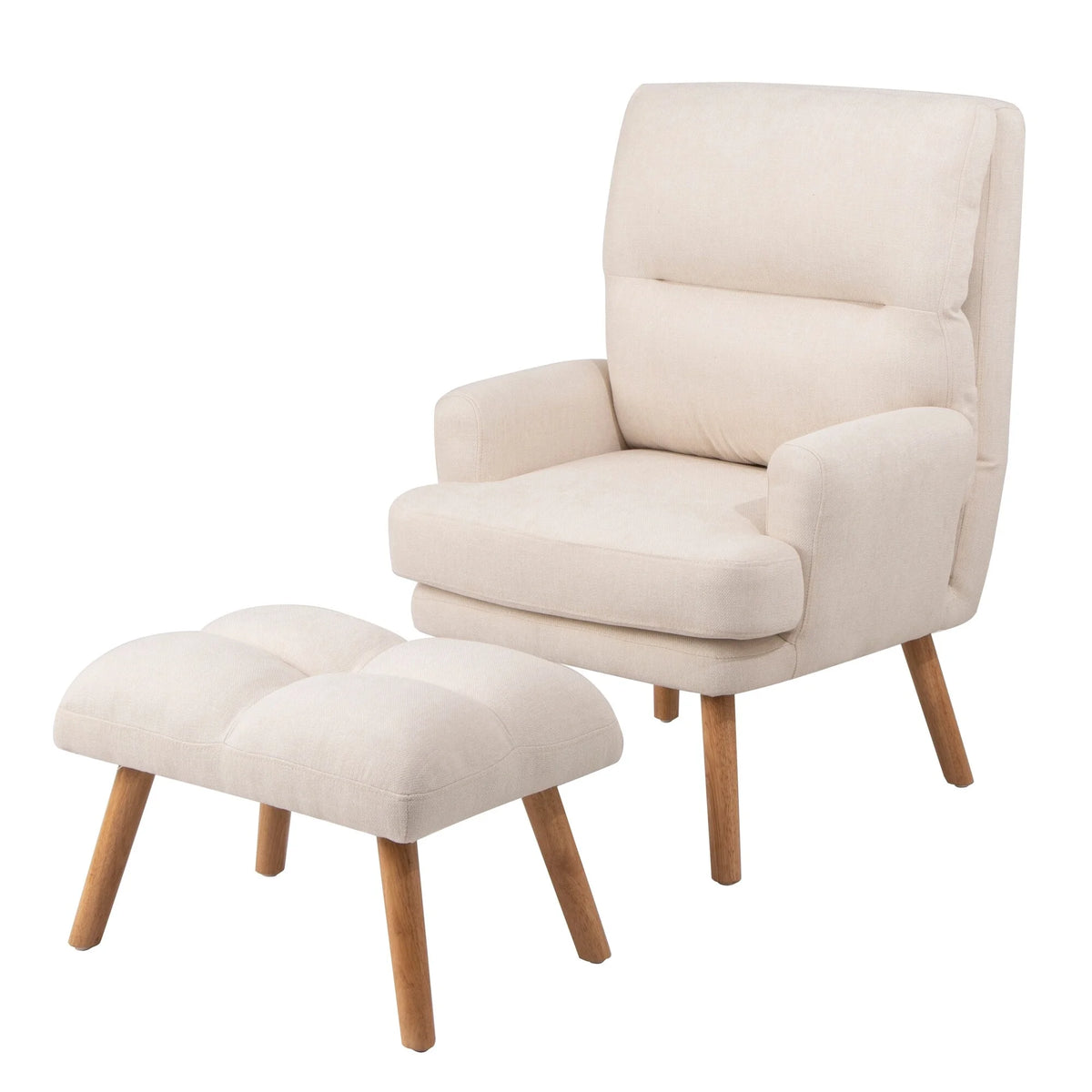 Beige Fabric Accent Chair with Ottoman X8858