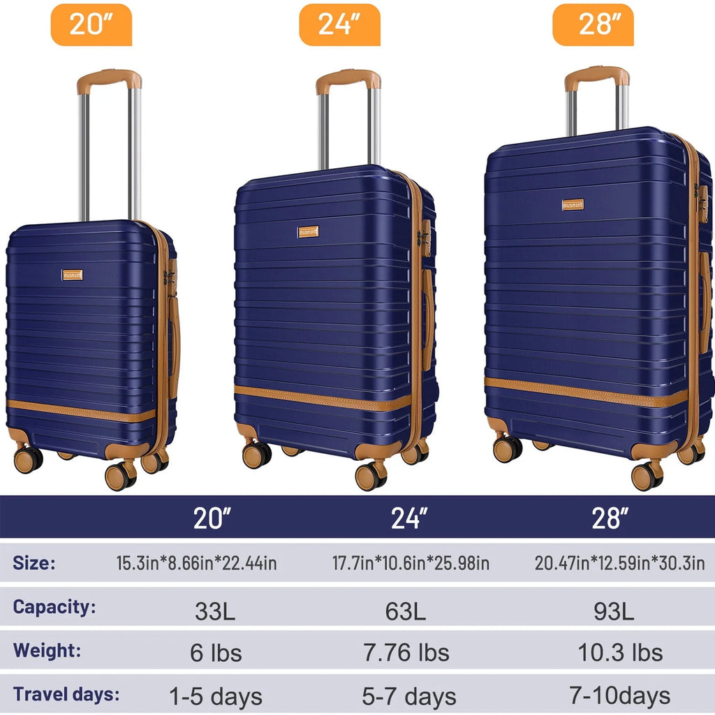 3 Piece ABS Hardshell Lightweight Luggage Set with TSA Lock M88877