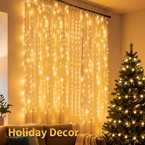 2 Packs LED Curtain String Lights 8FT x 7FT Waterproof Warm White W431